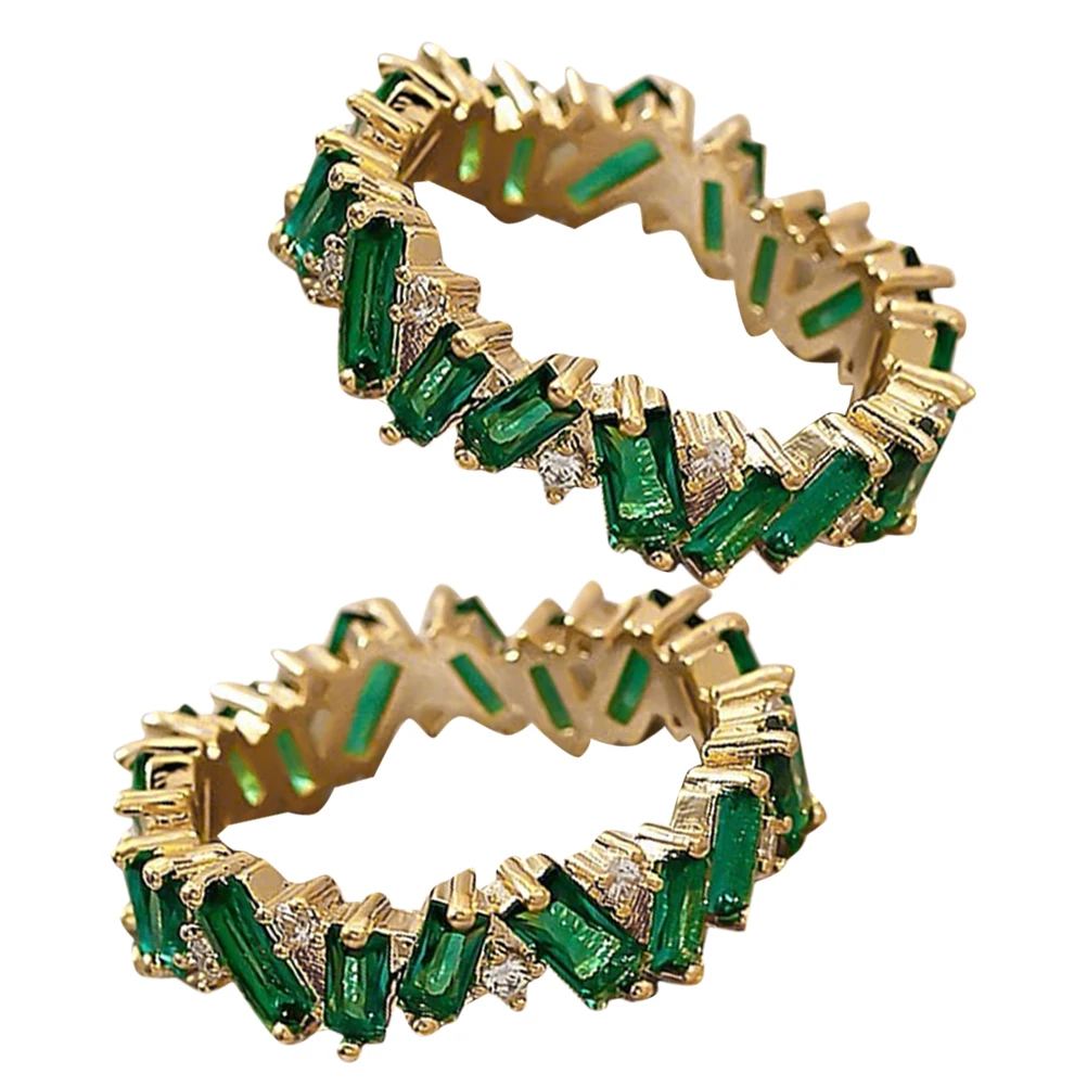 

2pcs Zircon Rings Adjustable Green Zircon Small Wedding Ring for Women Birthday Aesthetic Fashion Trendy Jewelry