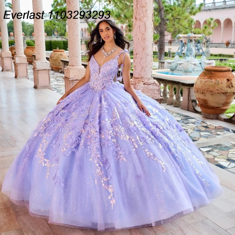 

EVLAST принцесса лаванды Quinceanera платье бальное платье красочное кружево аппликация бисером Спагетти милое 16 Vestido 15 лет TQD266