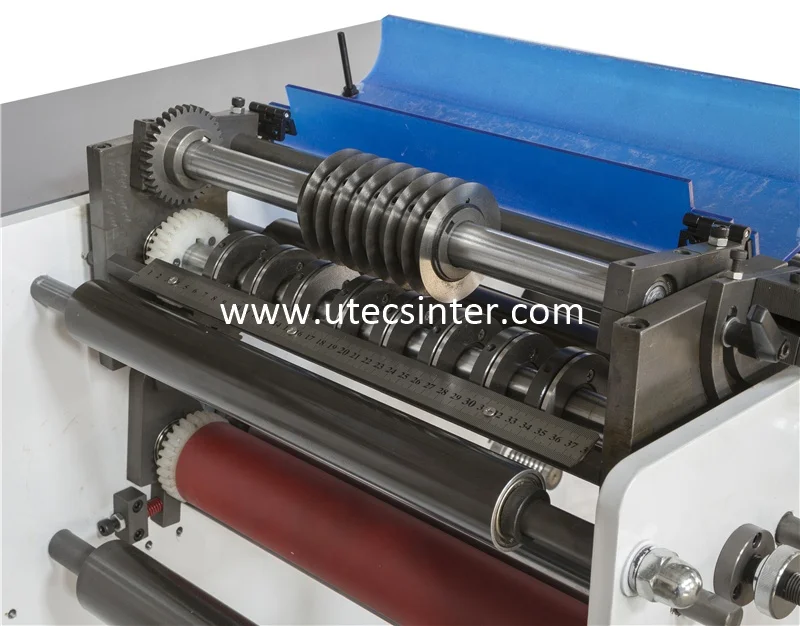 UTS420T 76 40 24MM Roll to Roll Automatic Self Adhesive Sticker Label Slitting Cutting Rewinding Machine with Rotary Shafts