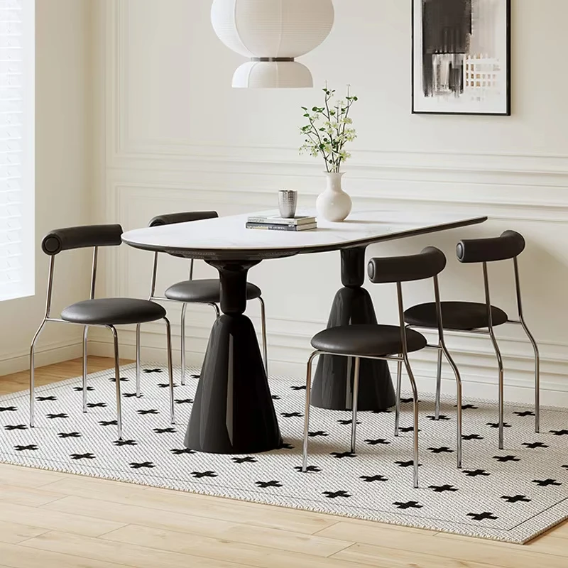 Cream Style Premium Small Stackable Dining Chairs Rock Slab Table Top Dining Room Table and Chairs