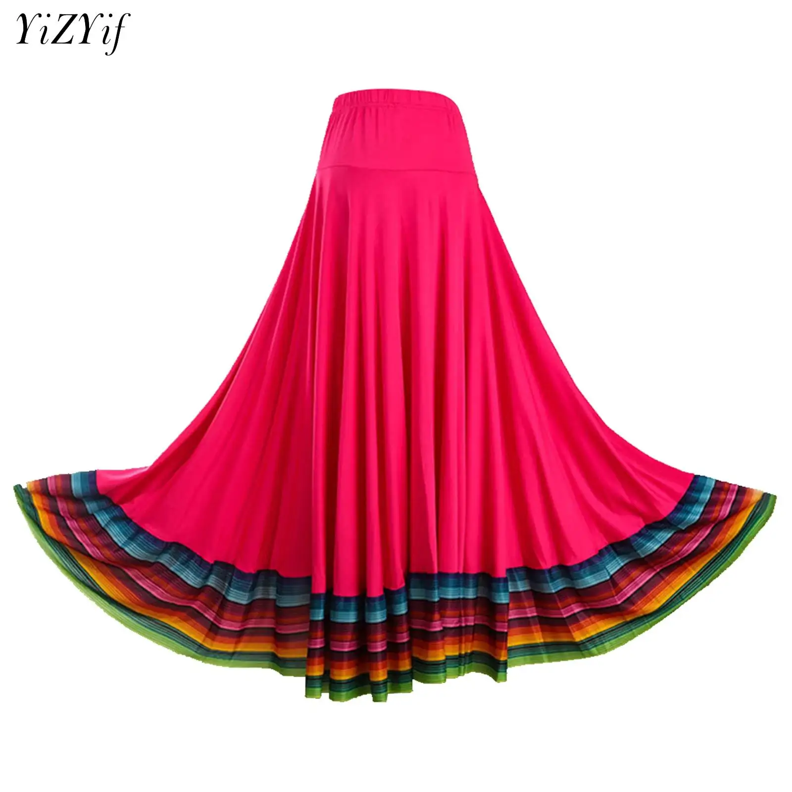 Women Folkloric Dance Skirt Flamenco Waltz Jazz Ballroom Dance Costume Elastic Waistband Skirt Dancewear for Stage Performance