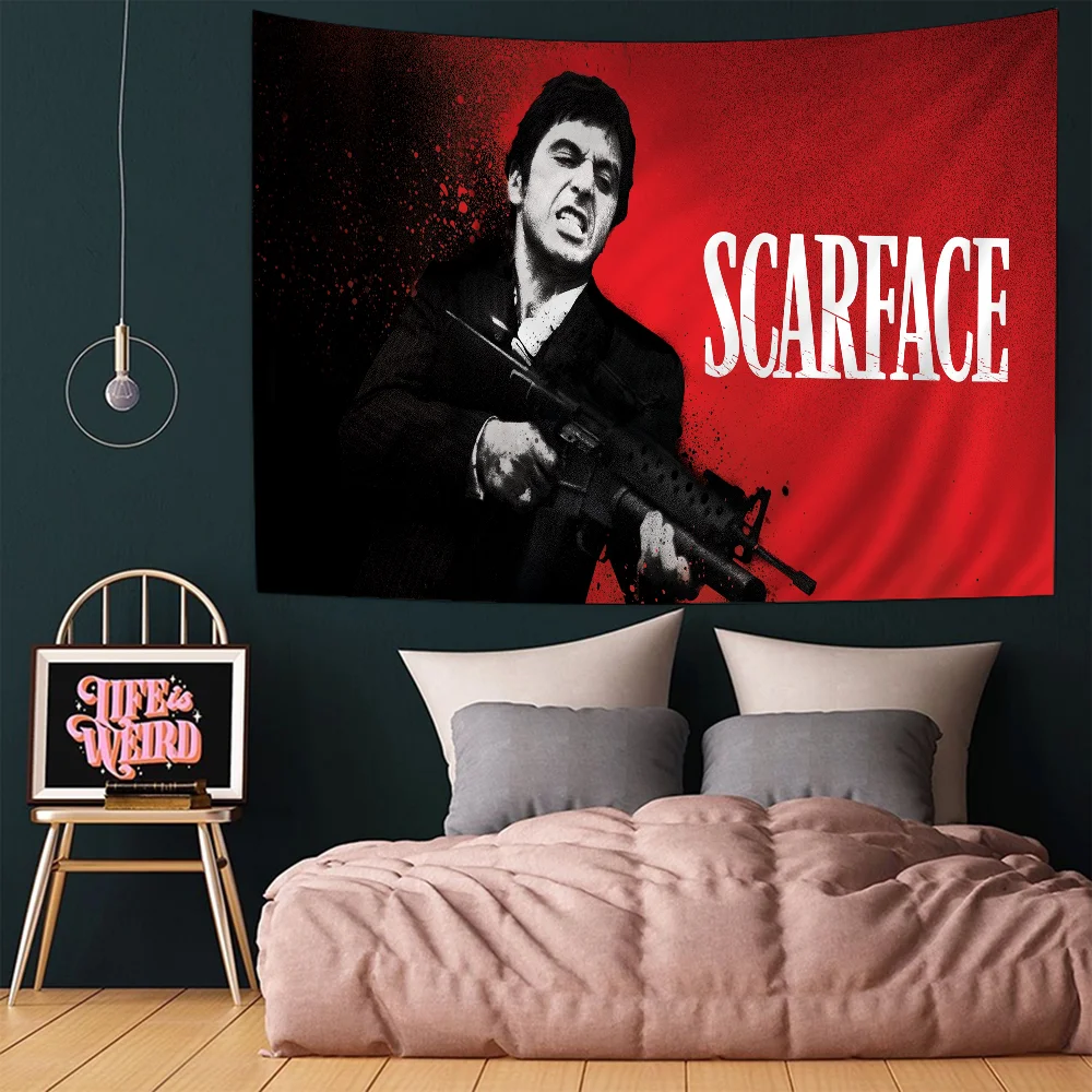 S-Scarface 1983 Film Anime Tapestry Hippie Flower Wall Carpets Dorm Decor Cheap Hippie Wall Hanging