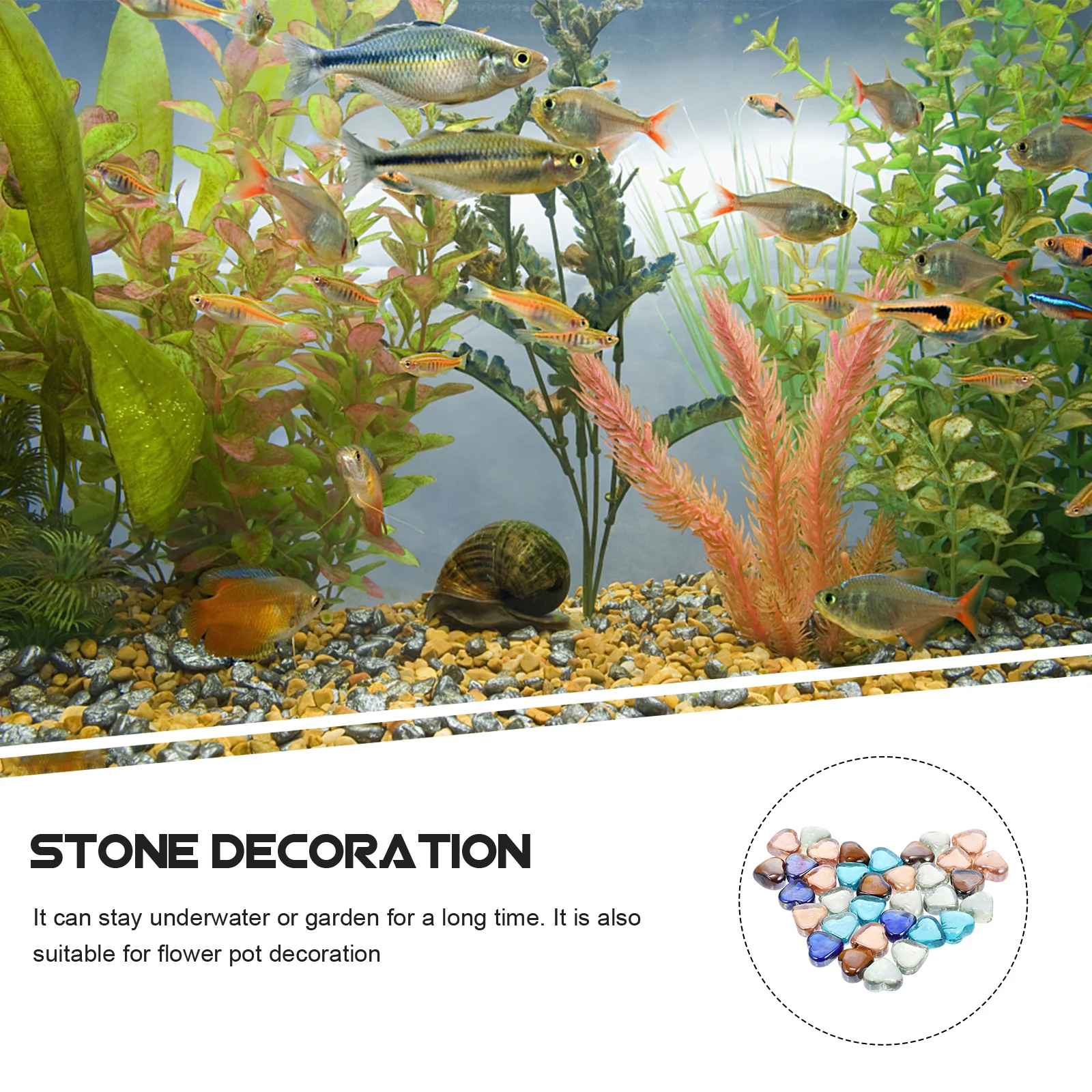 

1Set Heart Shaped Colored Glass Stone Aquarium Decor Creative Artificial Stone Fish Tank Ornament Landscape Decoration Garden
