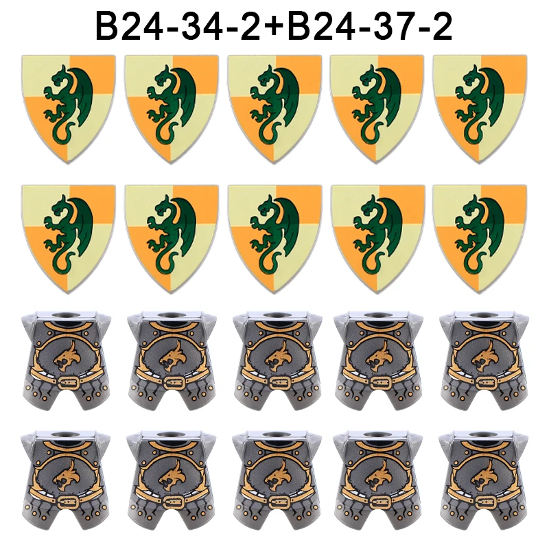 MOC Mittelalterliche Kreuzritter-Schild-Serie Bausteine Militärburg Ritter Soldatenfiguren Krieger Kriegskönig Zubehör Bausteine Spielzeug