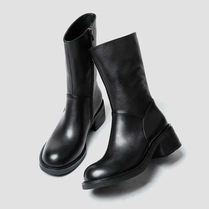 

British Genuine Leather High Heel Boots Men's Shoes Autumn Winter Youth Black Work Comfortable Casual Business Chelsea Boots