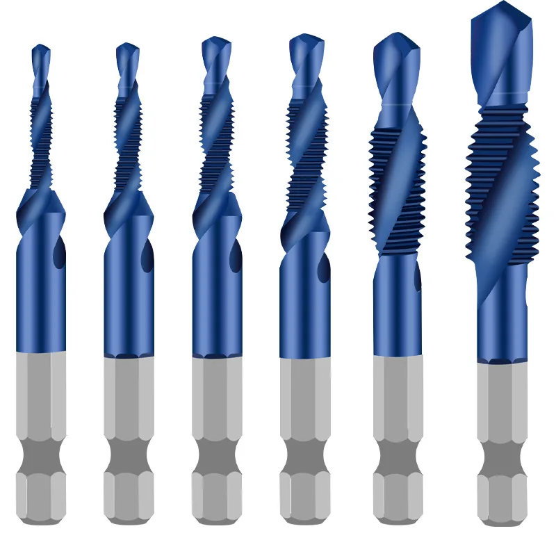 6pcs M3-M10 Screw Tap Drill Bits Hss Taps Countersink Deburr Set Metric Combination Bit High Speed Steel 1/4 IN Quick Change Hex