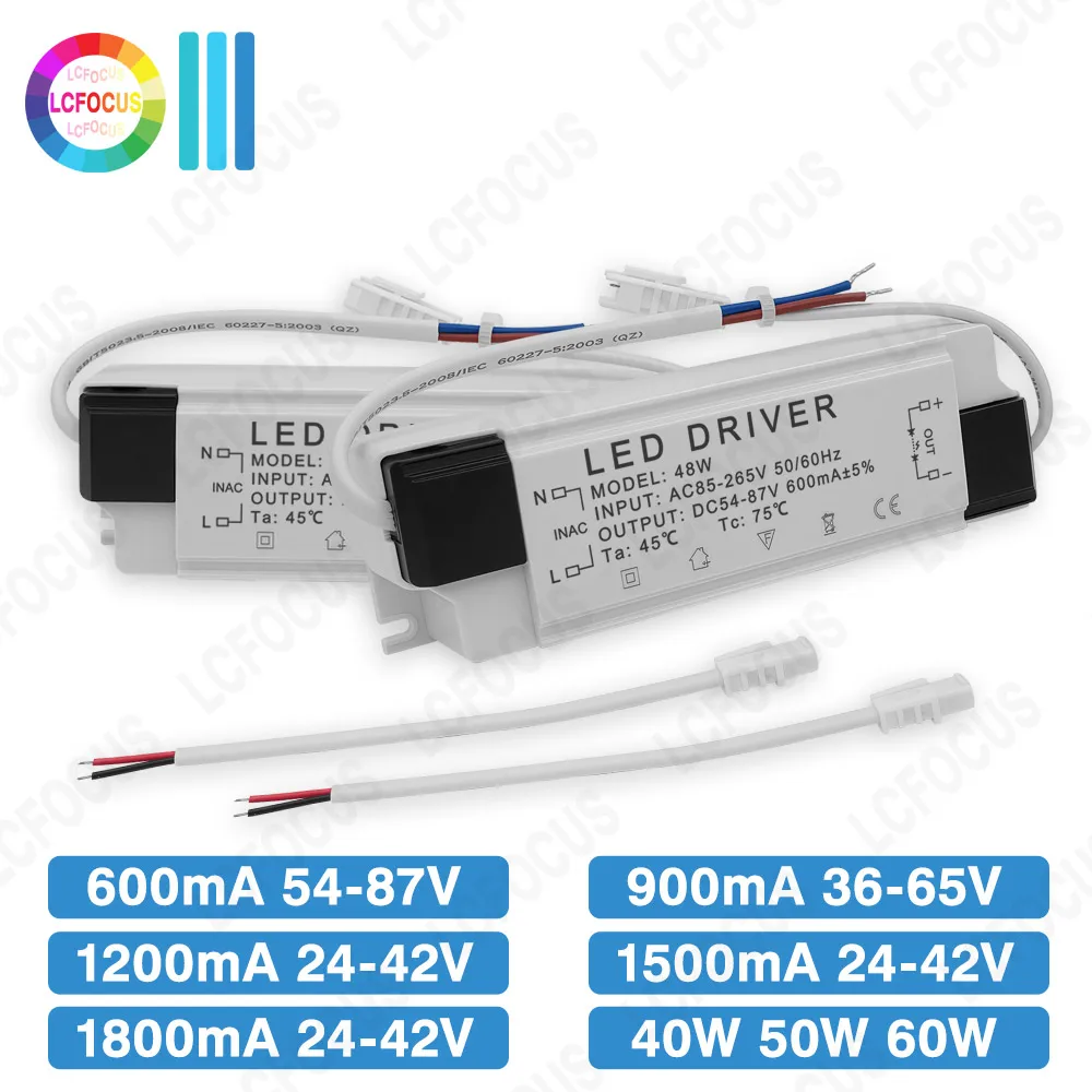 LED Driver DC 54-87V 36-65V 24-42V 600mA 900mA 1200mA 1500mA 1800mA Power Supply For 30W 40W 48W 50W 60W Lighting Transformers