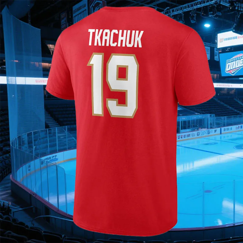 2025 Matthew Tkachuk Florida Panthers Campeones de la Copa Stanley Camiseta de algodón roja Verano Unisex Deporte Transpirable Camiseta casual para hombres