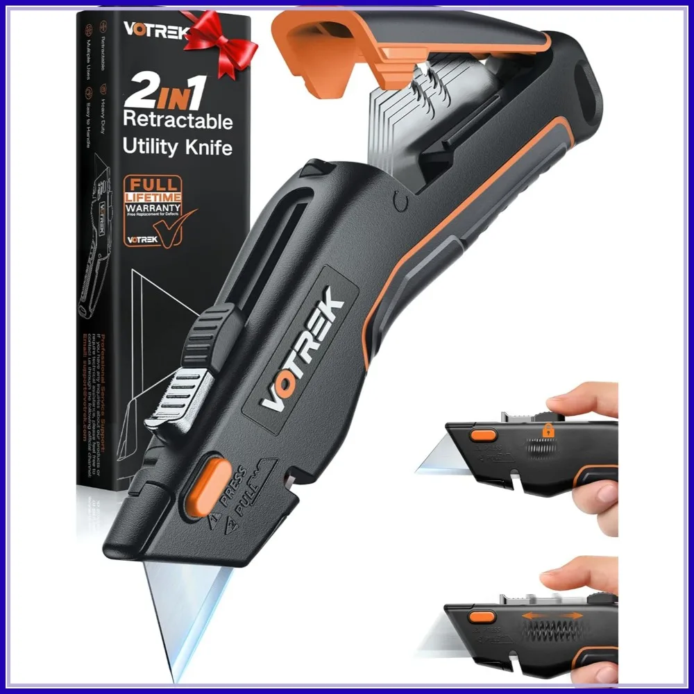 

2-in-1 Retractable Box Cutter, All Metal Heavy Duty Utility Knife with Blade Storage, for Home & Warehouse Cardboard