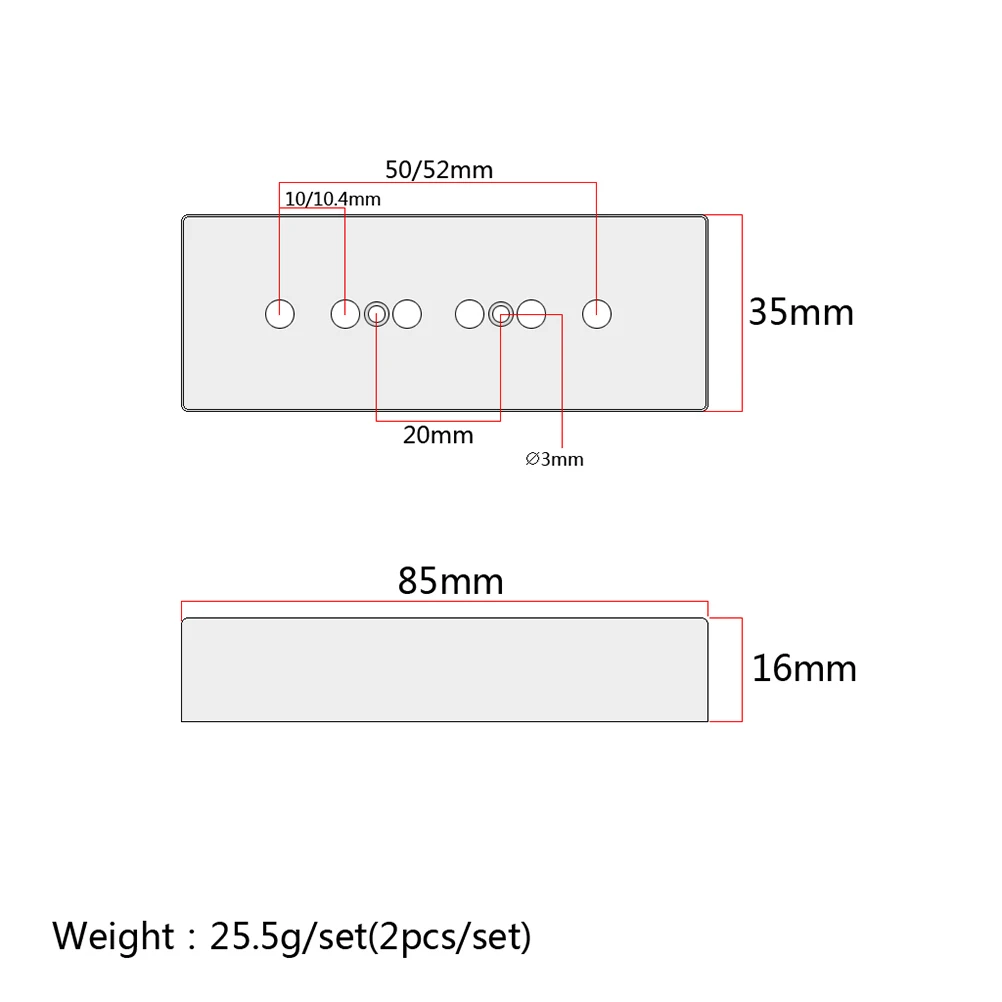 

Pair of Soapbar Pickup Covers Guitar Replacement Hard Plastic for Style Neck Bridge Guitar 50 52mm Pole Space Pickup