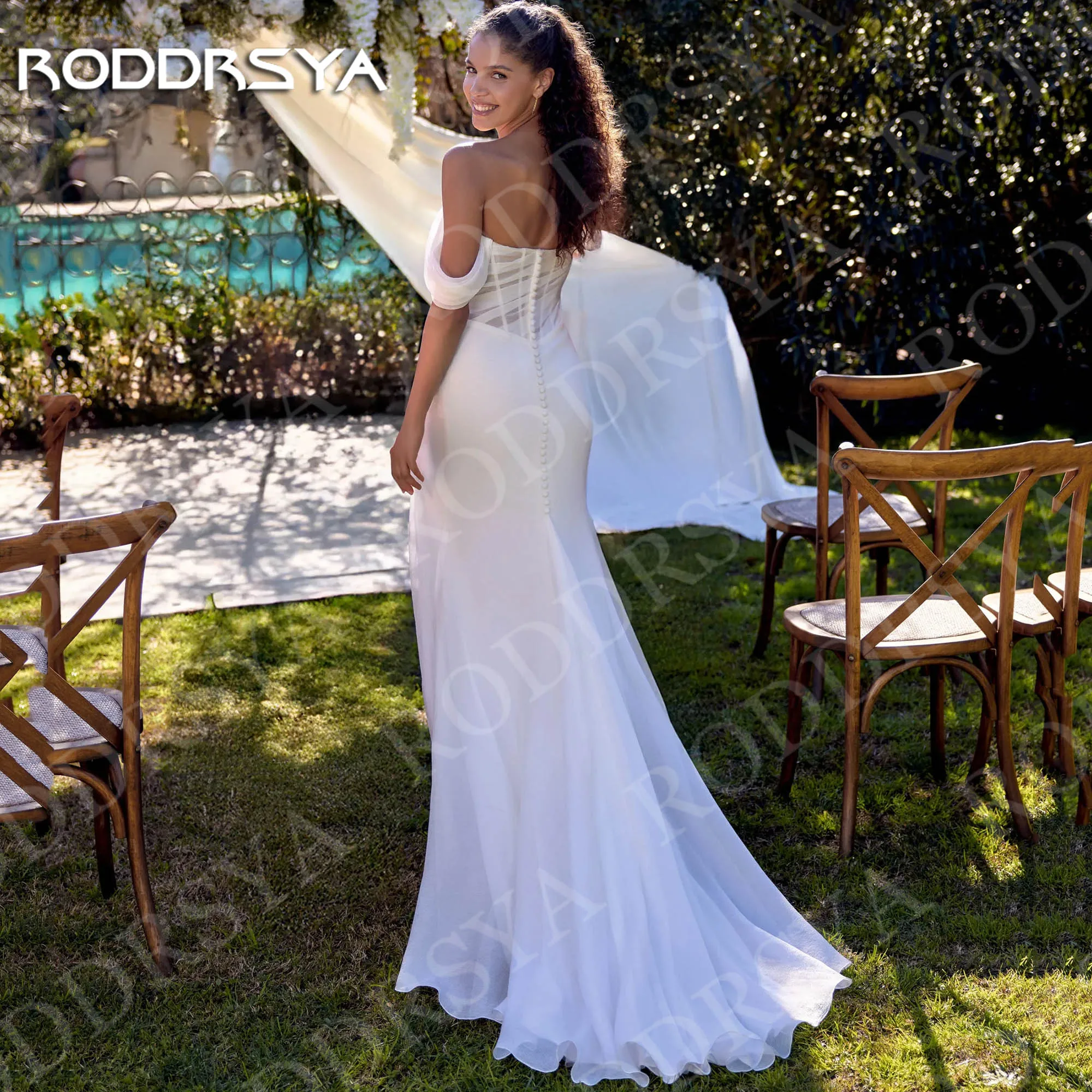 RODDRSYA Mermaid Wedding Dress Off Shoulder Simple Bohemian Beach Organza High Slit Bridal Dresses Customized vestidos de novia