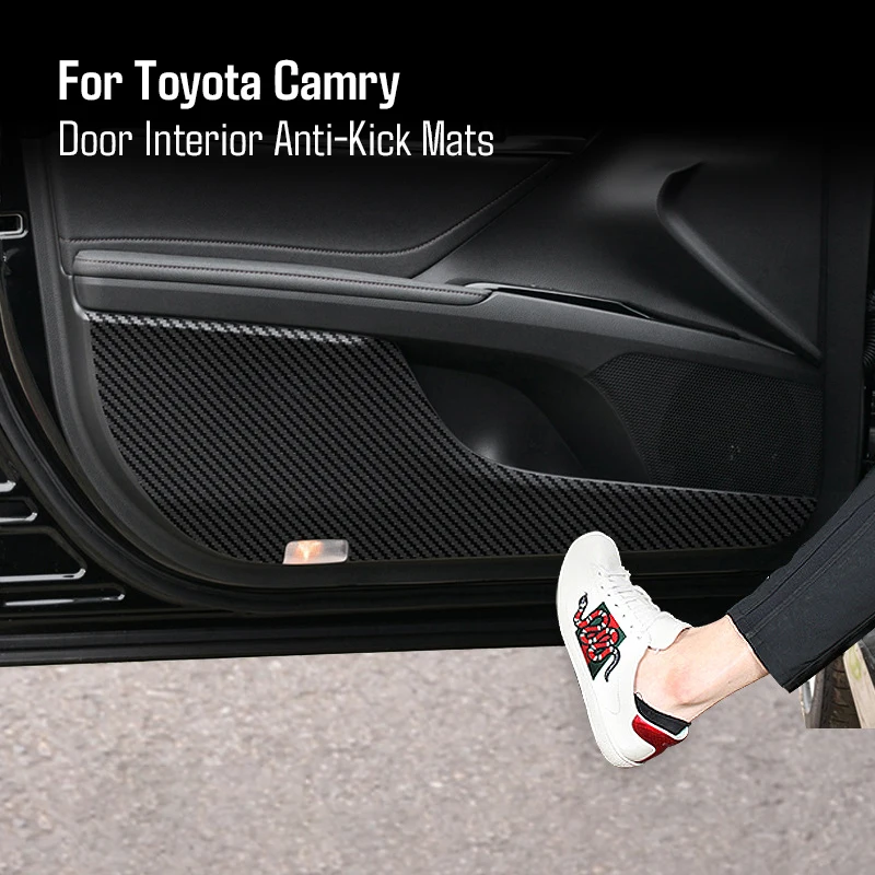 4Pcs Leather Carbon Fibre Car Door Kick Mats Threshold Strip Sticker For Toyota Camry 2018 2019 2020 2021 2022 2023 2024