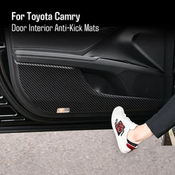 4Pcs Leather Carbon Fibre Car Door Kick Mats Threshold Strip Sticker For Toyota Camry 2018 2019 2020 2021 2022 2023 2024