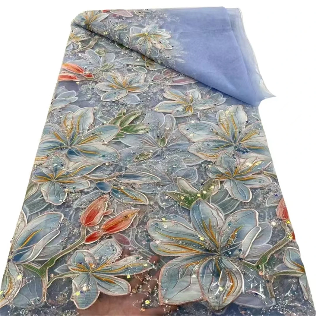 

Printing Embroidery Beaded Lace Fabrics 3D Flowers 5 Yards Mesh 5 Yards Wedding Evening Dress Sewing Printed Fabrics Hot Sale