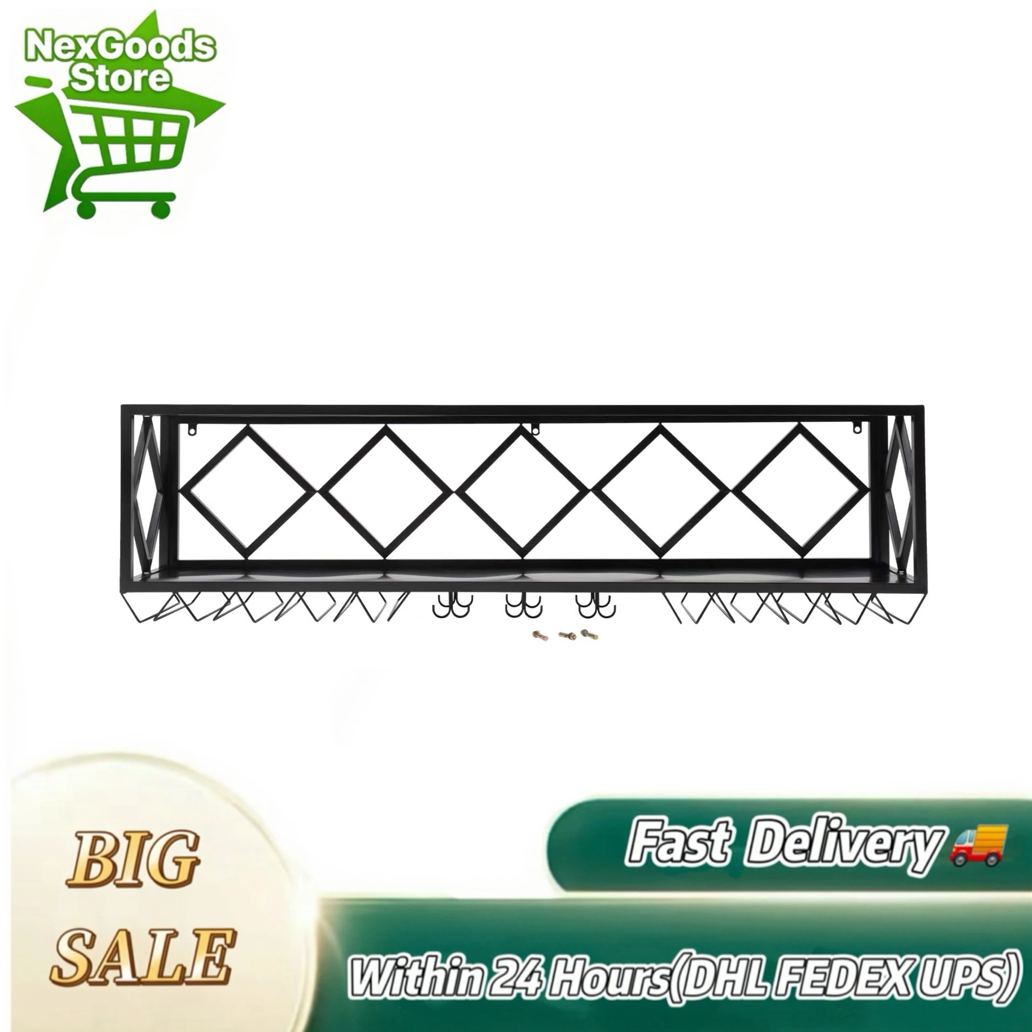 

New Wine Rack Bar Unit Floating Shelves Wall-Mounted Inverted Wine Glass Rack Multifunctional Iron Bottle Holder,Unique Artistic