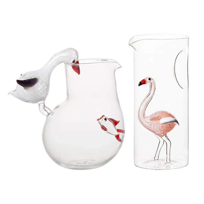 

Lifelike, pelican eating fish, flamingo, small goldfish, high borosilicate lamp decoration, ornament, kettle cup.