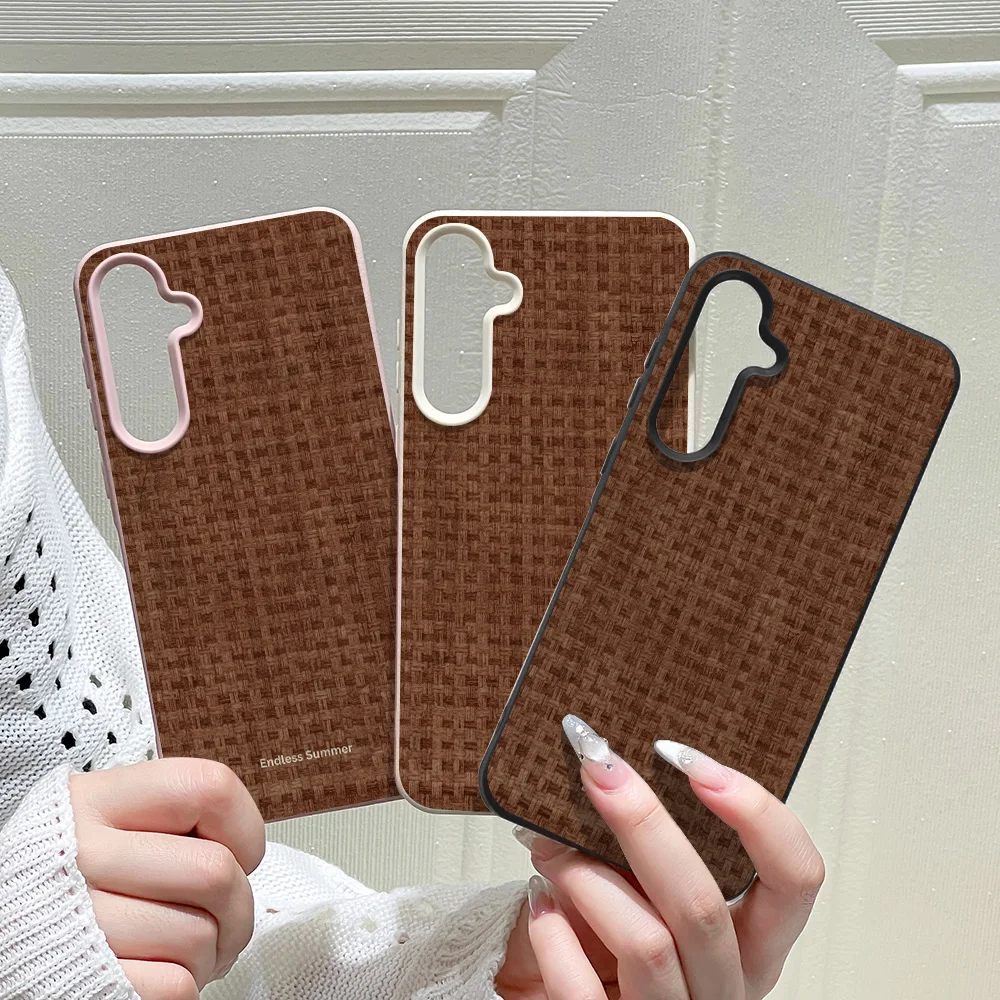 Brown Check Pattern Phone Case For Samsung S26 S25 S24 S23 Ultra S24 FE A17 A16 A15 A07 A06 A05S A37 A35 A34 A26 A57 A55 A54 A53