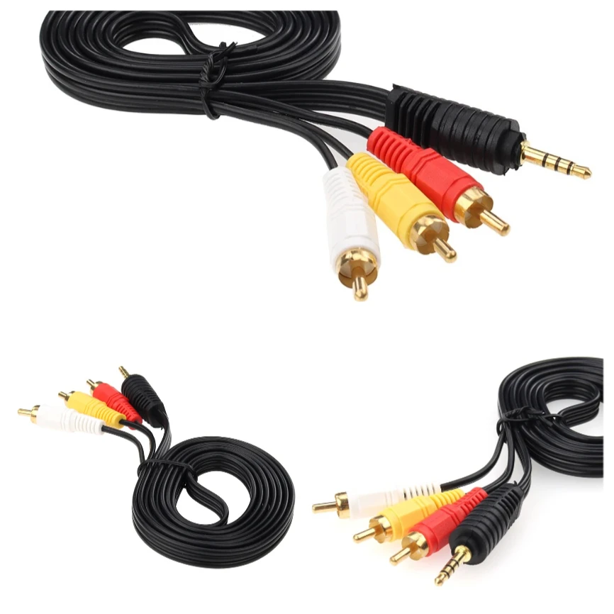 

300pcs 1.5M 3.5mm Stereo Male to 3 RCA Male AV Cable Audio Video Adapter Wire Cord For Phone Laptop Speaker DVD TV