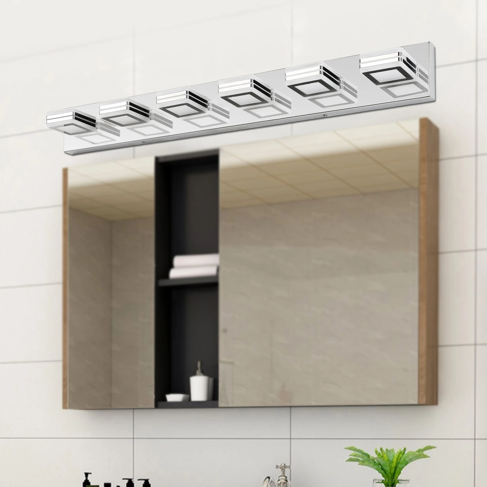 6-Lights Modern LED Bathroom Vanity Lights Over Long Mirror Acrylic up and Down Matte Chrome Bath Wall Lighting Fixtures