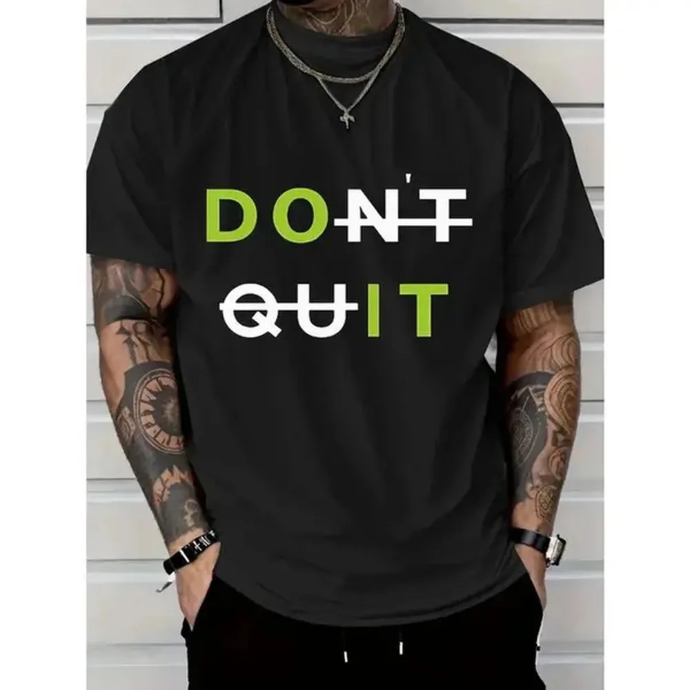 [100% Cotton] Men'S Casual T-Shirt With Bold DON'T QUIT Motivational Graphic - White Tee, Green & Black Text, Regular Fit ShortSleeve,For Casual Attire & Summer Outdoor Apparel, T Shirts, Soft Fabric Shirt Funny Woman Golf Gift T-Shirt For Men And Women