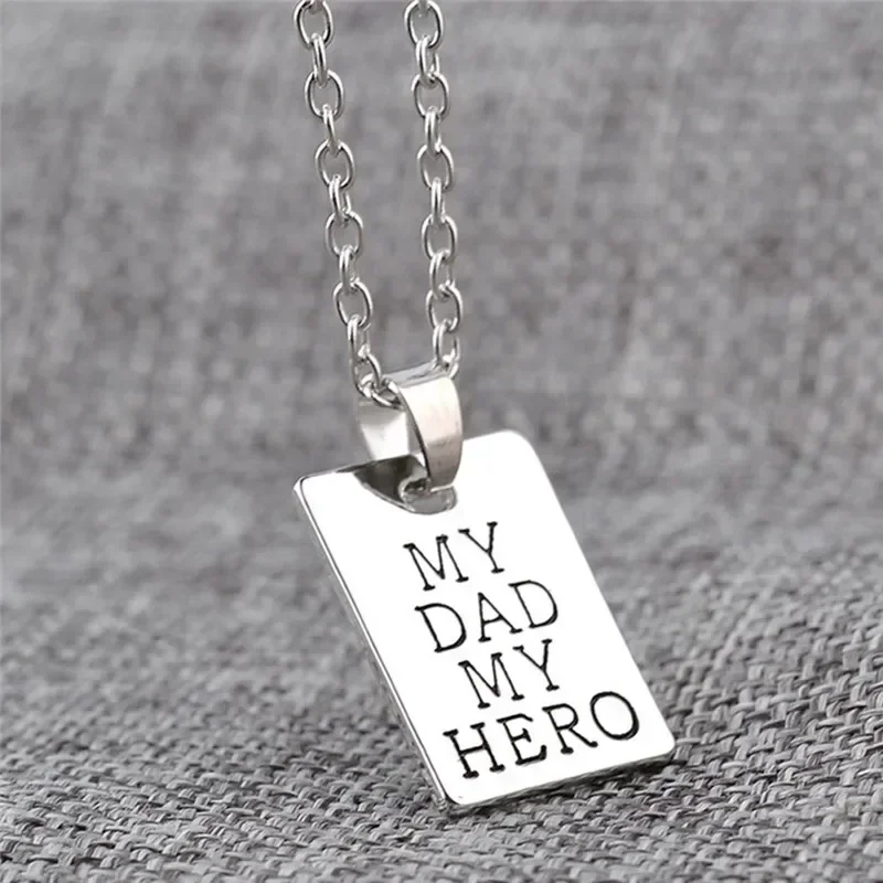 2024 New Fashion Jewelry MY DAD MY HERO Necklaces Pendant Square Tag Necklace for  Men Women Father's Day Gift Choker