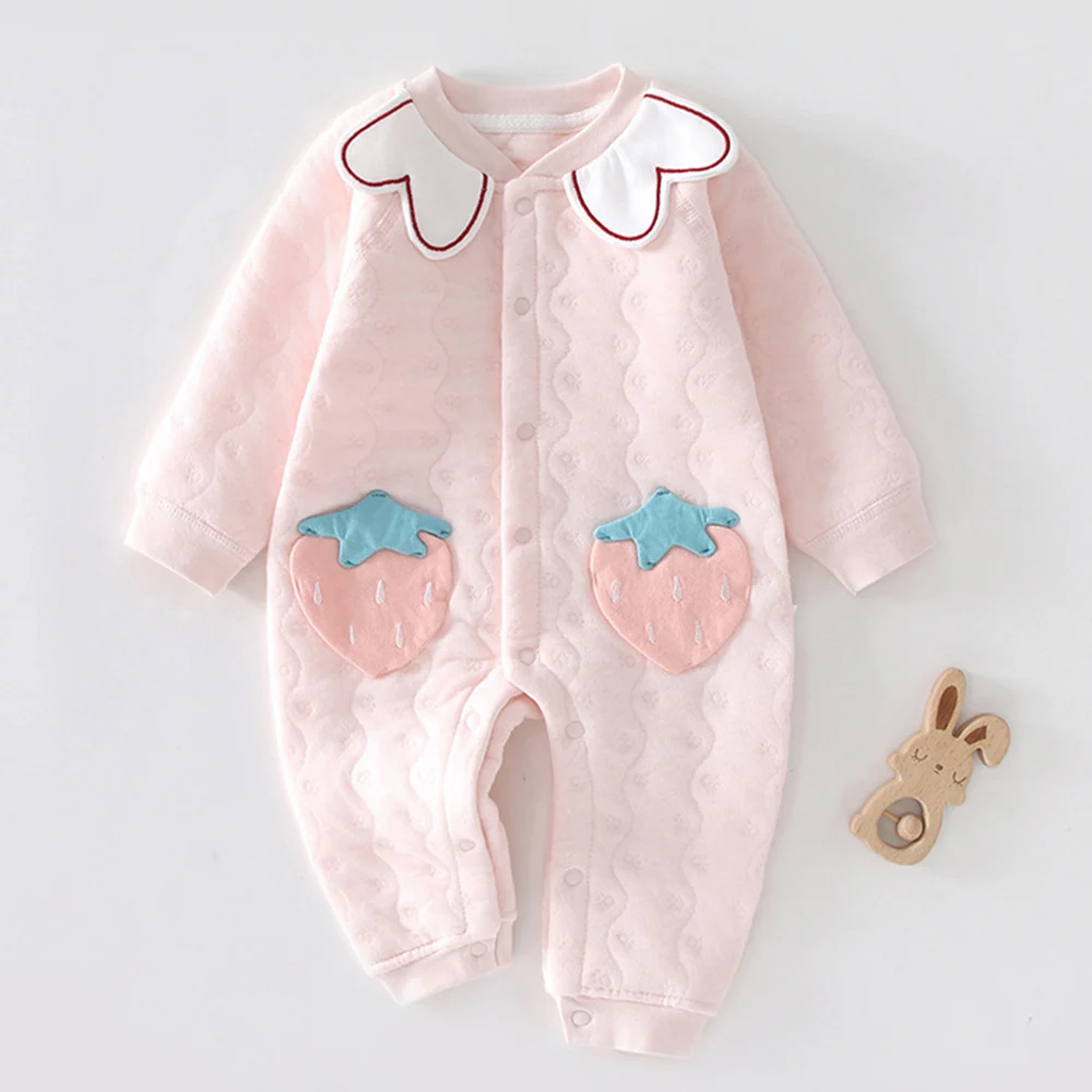 Infant Winter Clothes Girls Romper Long Sleeve Quilted Warm Fall Christmas Baby Boutique Clothing Cute Newborn Jumpsuit