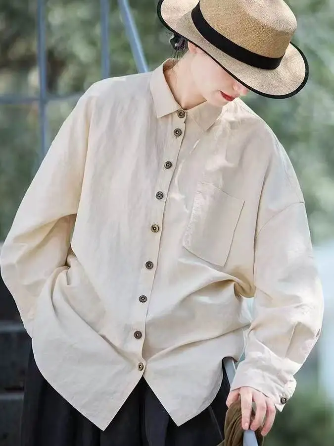 

Spring 2026 Casual Loose Long Sve Collar Women's irt Commute Vintage Soft Sle Fem Outerwear High Waist A-Line ...