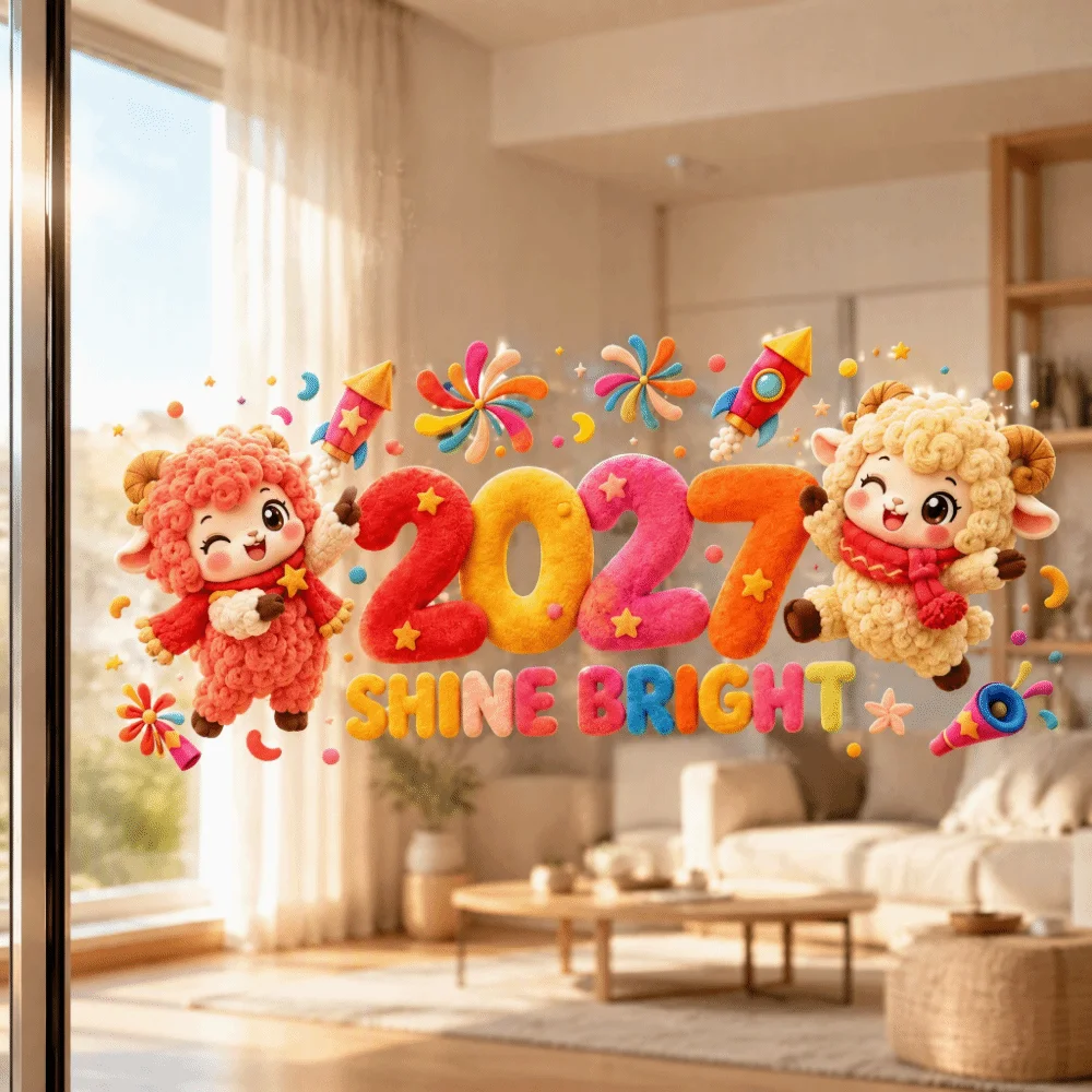 Waterproof 2027 Static Cling Decal DIY Exquisite Goat Year Glass Window Sticker Large Removable Static Two-sided Door Stickers