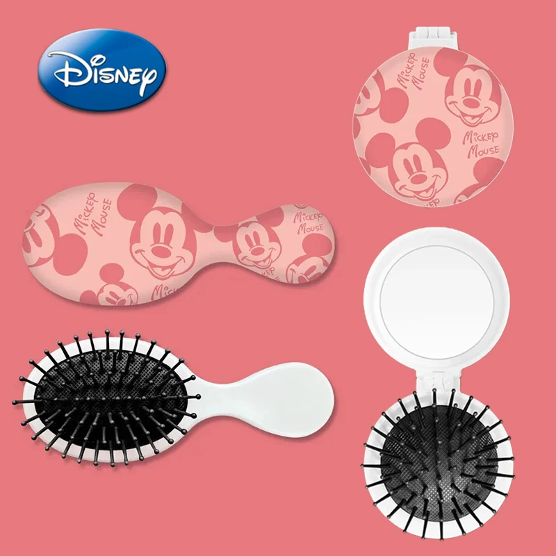 Disney Mickey Mini Portable Air Cushion Combs Mirror Cute Anime Figure Massage Hair Brush Hairs Care Tool Accessories Girl Women