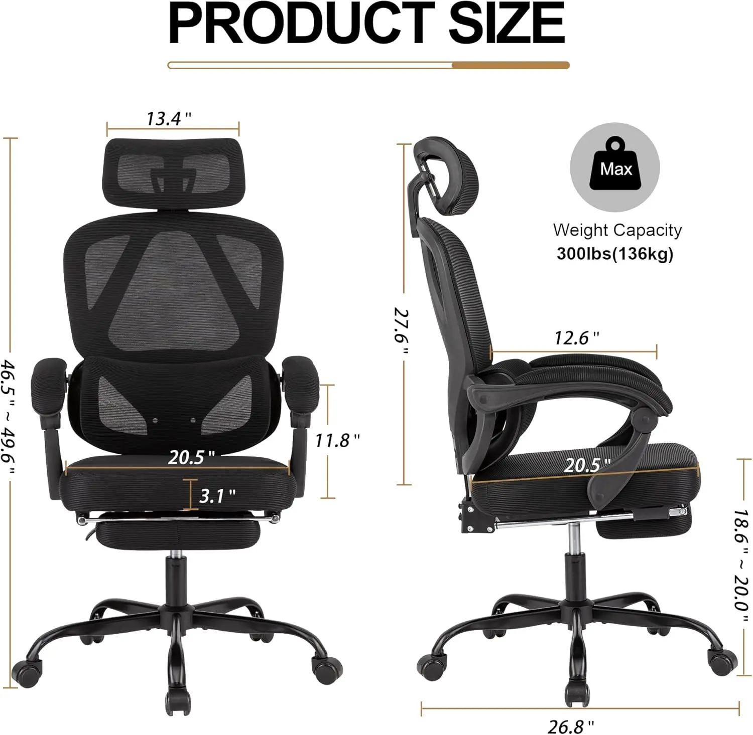 Ergonomic Mesh Office Chair Adjustable Lumbar Support Footrest Black 90-135 reclining chair Back Computer Chair Home Furniture