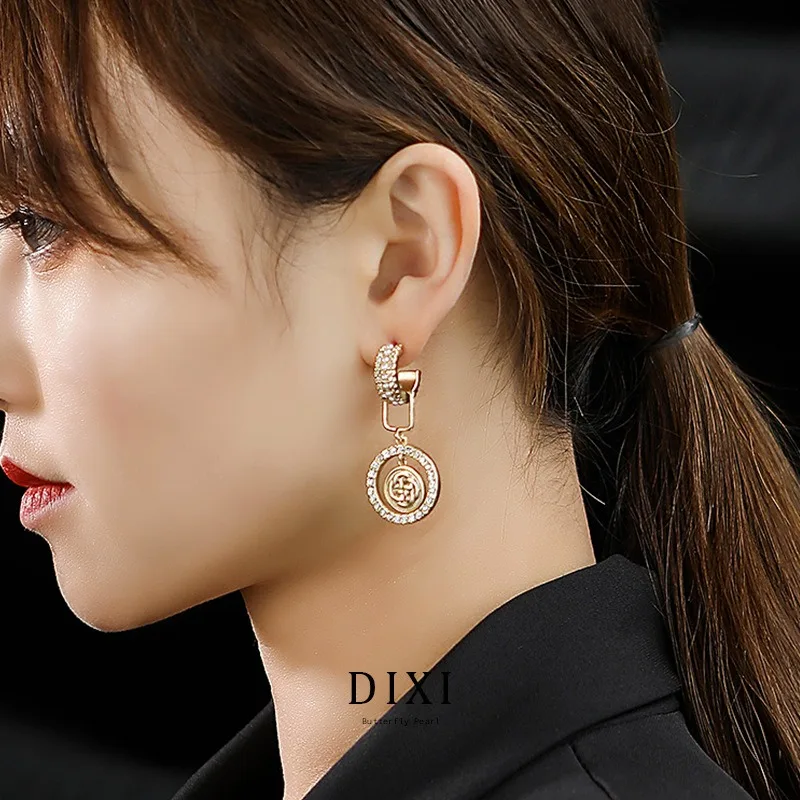 

DLR1070 Dixi Новые серьги Модные серьги-подвески из высококачественной металлической текстуры с бриллиантами и жемчугом