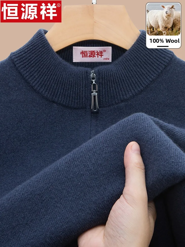 

Hengyuanxiang Men's Thiened Winter Knitted Sweater 00 Pure Wool Zipper Collar Base irt Casual Faion Warm Soft Woolly