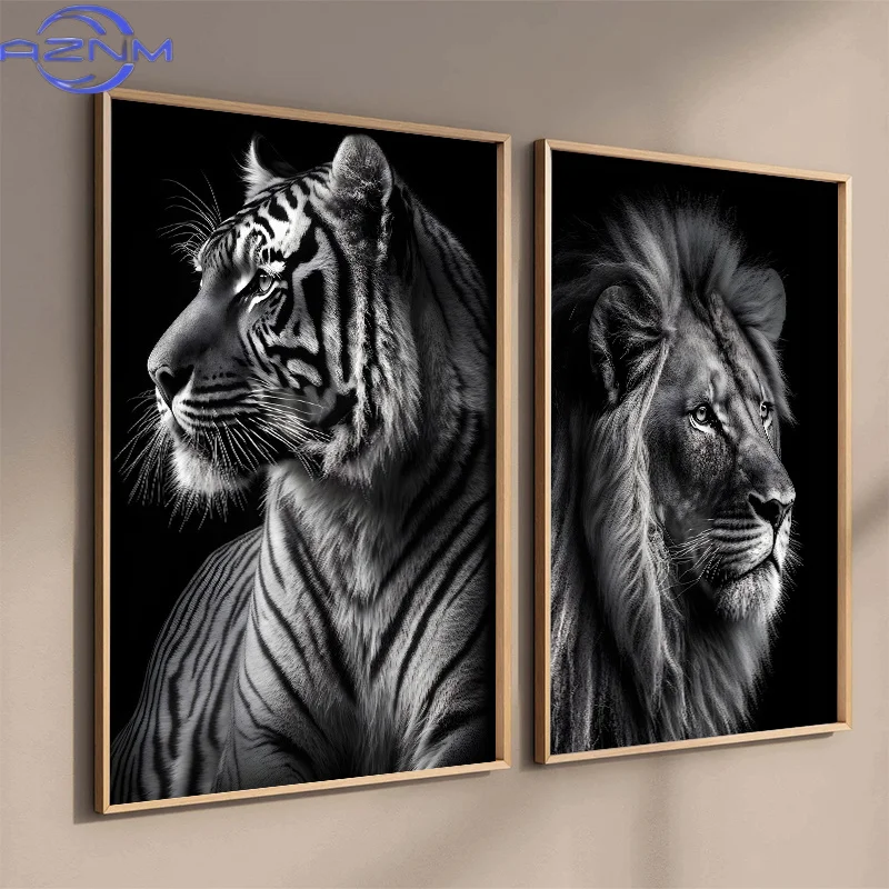 Black and White Wild Animals Poster Leopard Lion Tiger Print Canvas Wall Art Modern Painting HD Pictures for Home Bedroom Decor