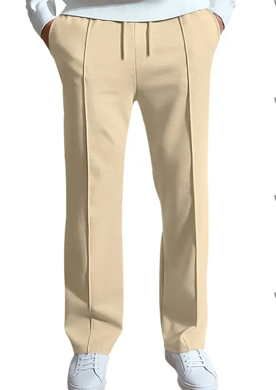 None Men's Solid Drawstring Straight Pants 3