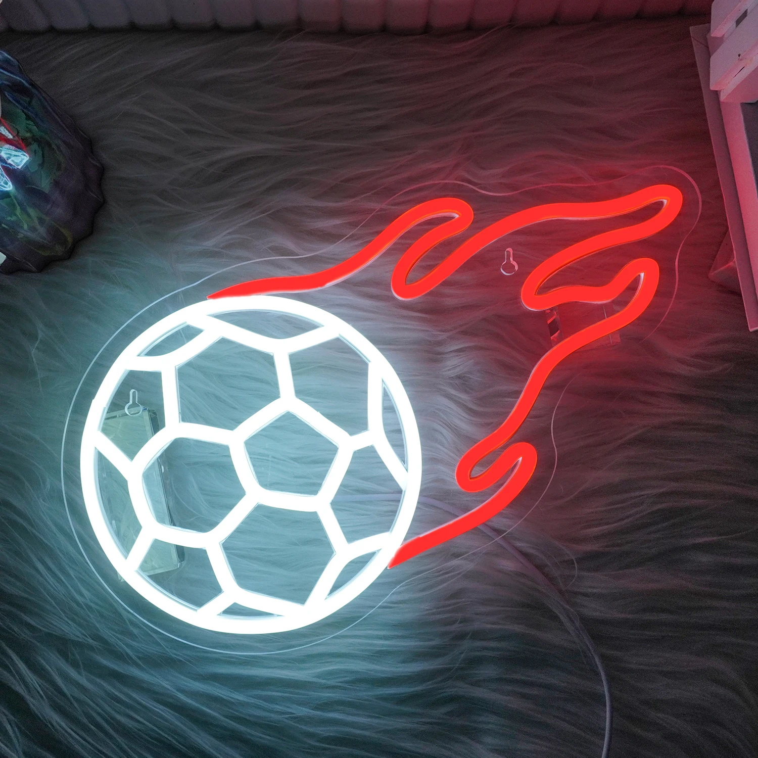 Imagem -03 - Fire Football Neon Led Sign Usb Power Night Lights Wall Decor Jogo de Bola Festa Decoração do Quarto Ginásio Sport Club Futebol Logo