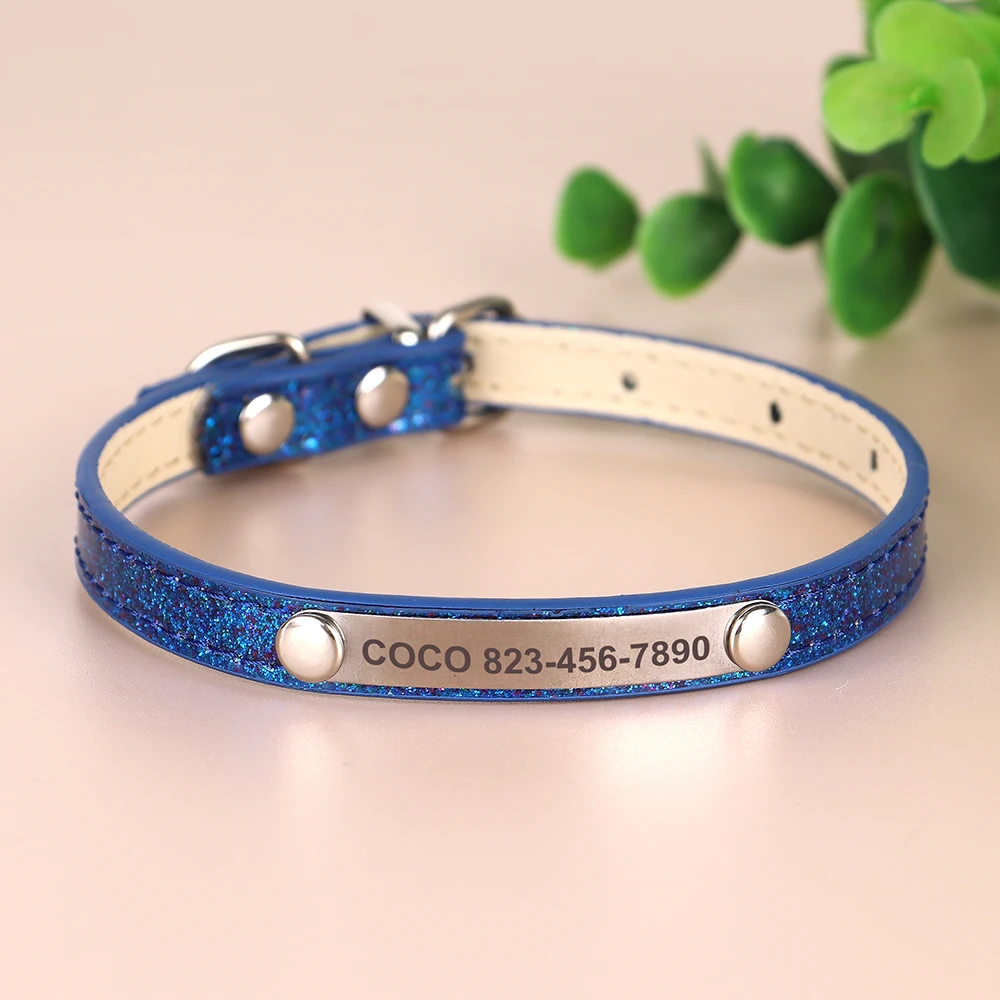 Benutzerdefinierte Katzenhalsband Bling Leder Haustier Katzenhalsbänder personalisierte geschnitzte Kätzchen kleine Hunde Welpen Halskette mit graviertem ID-Namensschild – Detail 13