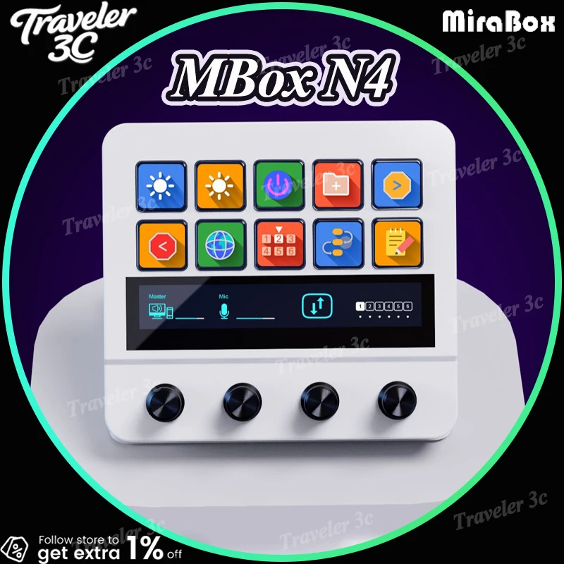 

Original MBox N4 Customized Stream Deck 10Key Visual Macro Keyboard Adjustable Stand PC Touch Strip Quad-Dial USB-C & USB-A Hub