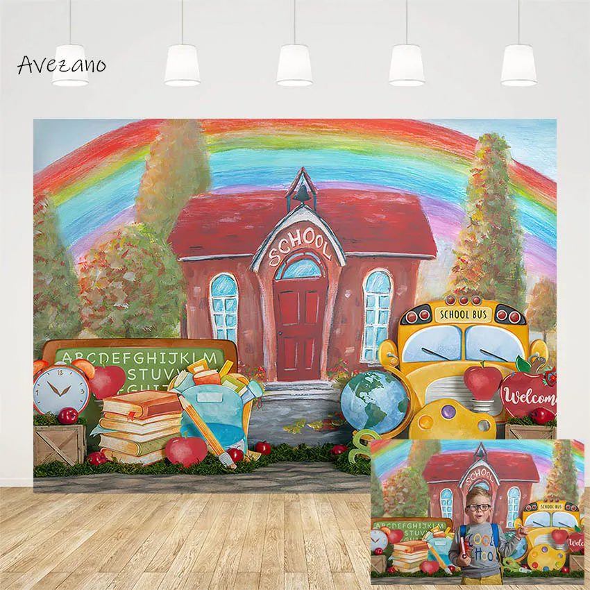 

Avezano Back to School Backdrops Photography Bus Pencil Books Kindergarten Kids Birthday Portrait Background Photo Studio Decor