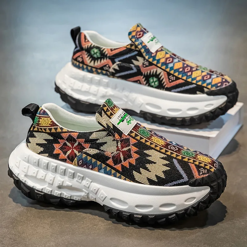 

Man Plus Size for Men 2025 Wedges Platform Sneakers Fashion Weave Hollow Ladies Loafers Slip-on Casual Shoes