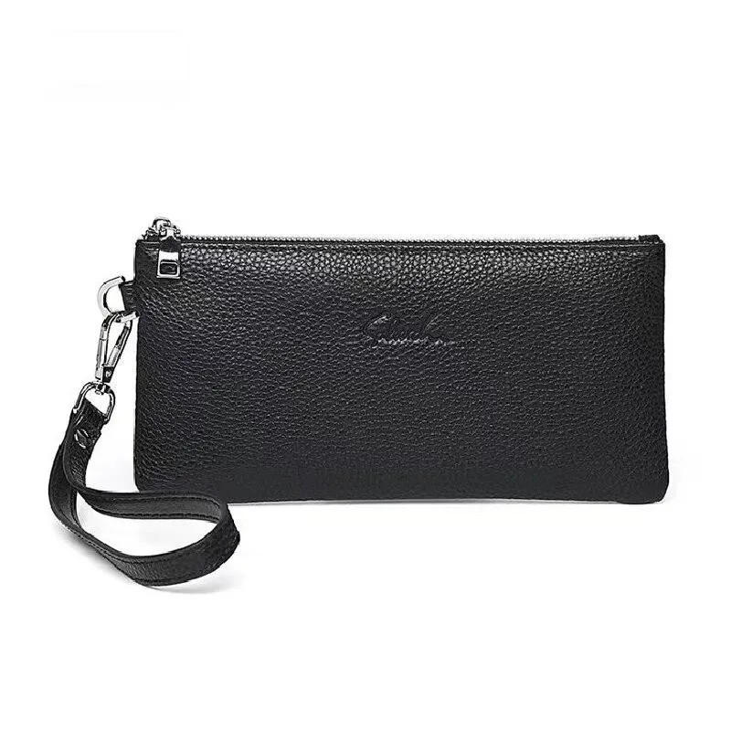 Men's Slim Long Zipper Wallet Soft Cow Leather Male Coin Purse Money Pocket Clutch Bag Card Holder
