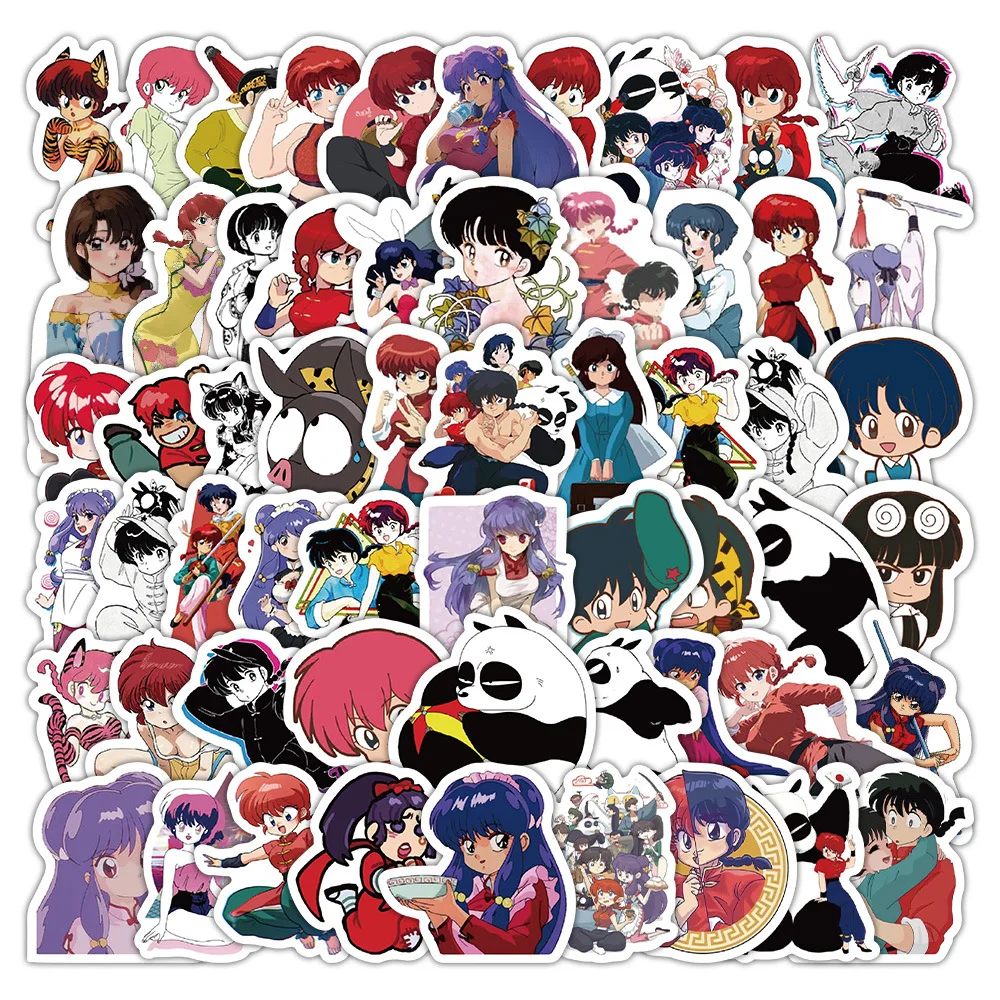 60 uds Anime Ranma 1/2 pegatinas Tendou Akane calcomanías de dibujos animados DIY para teléfono portátil maleta Notebook monopatín pegatinas impermeables