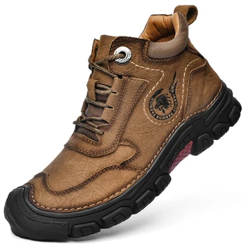 أحذية تسلق الجبال الجلدية المقاومة للماء ، مقاومة للاهتراء ، القطيفة ، الدافئة ، في الهواء الطلق ، العمل ، المشي ، أحذية الثلوج ، عالية الجودة ، الشتاء