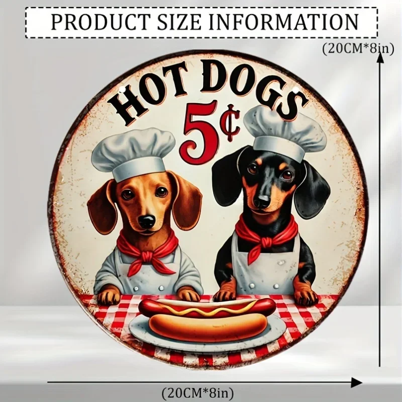 Retro Hot Dog Sign 5 Cents Long Dog Chef Design Perfect Wall Decoration for Kitchen Home Decor