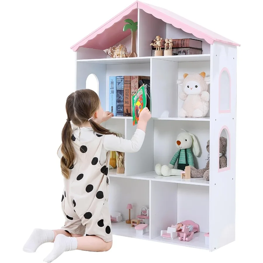 

Wooden Dollhouse Bookshelf 4Tier 's Bookcase Display Storage Doll House Organizer Furniture for Bedroom Playroom Nursery Kinder