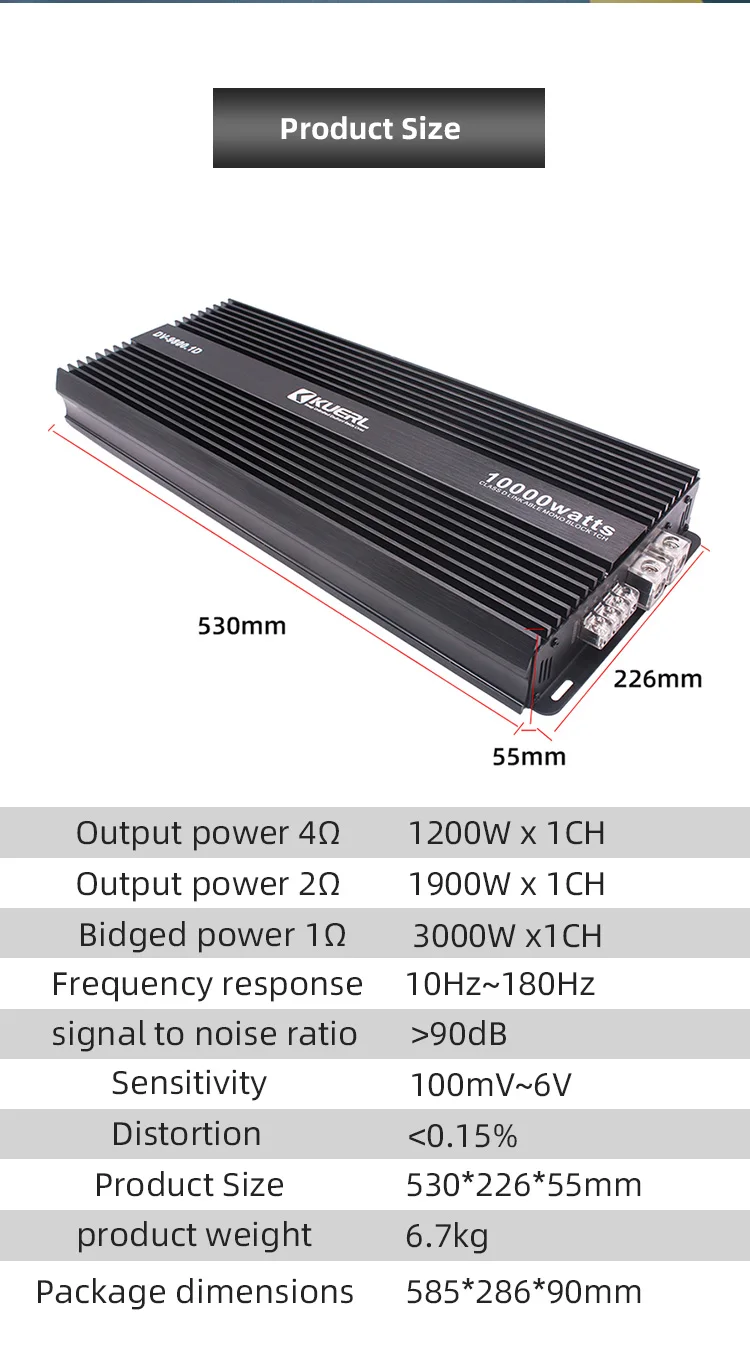 Factory wholesale new car 9800W mono class D audio amplifier car audio modified bass amplifier.