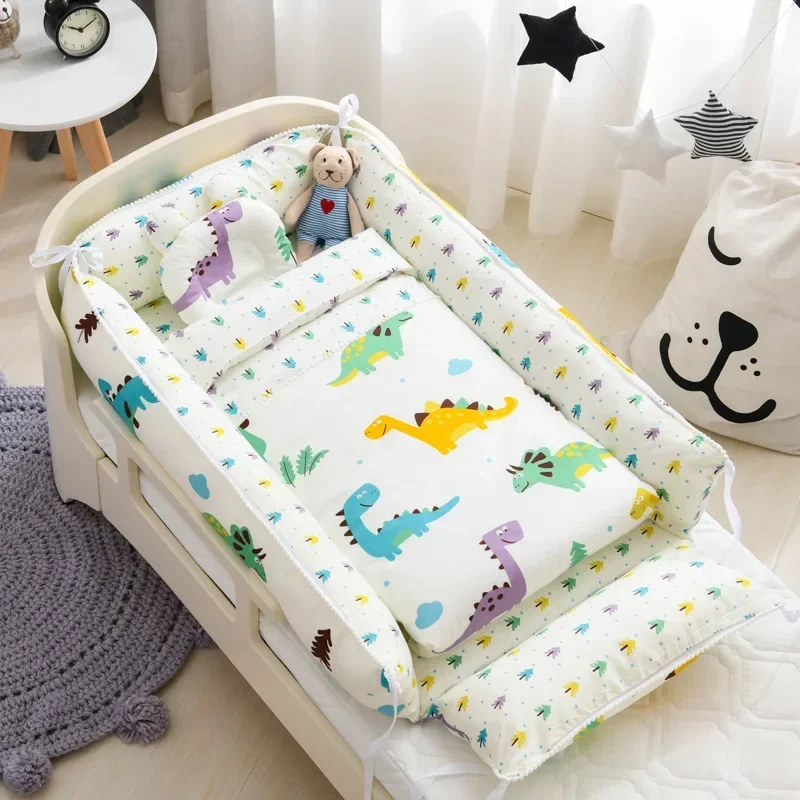 Multifunctional Portable Crib Middle Bed Baby Play Bed Detachable Mobile Bionic Bed Baby Nest Cartoon Down Cotton Styling Pillow