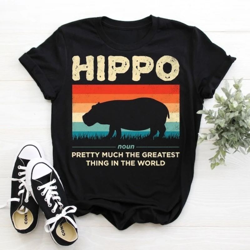 Funny Hippo Definition Hippopotamus Vintage Soft Cotton T-Shirt Cute Hippos Costume African Wildlife Animals Lover Zoo Trip Tees