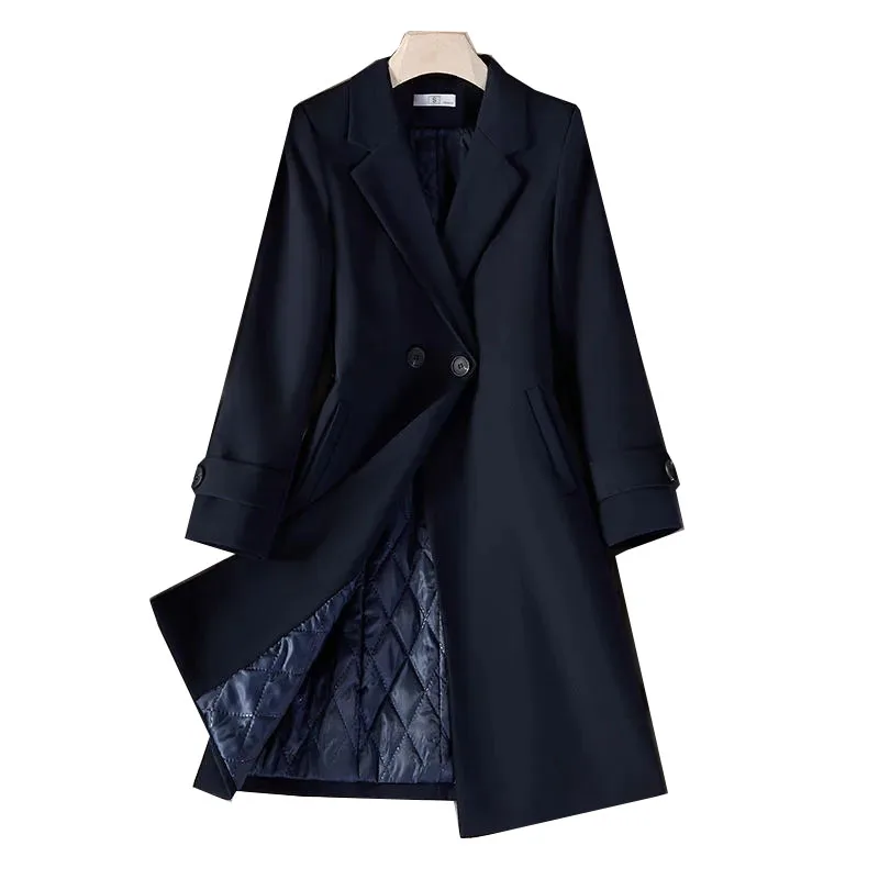 Blazer lungo da donna autunno inverno di alta qualità da donna nero rosso blu Navy Blazer Thicke giacca Casual da donna giacca a vento