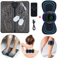 EMS Foot Massager Pad With Mini Neck Massager Patch Pulse Muscle Stimulation Pain Relief Shoulder Leg Arm Massage Mat Sticker