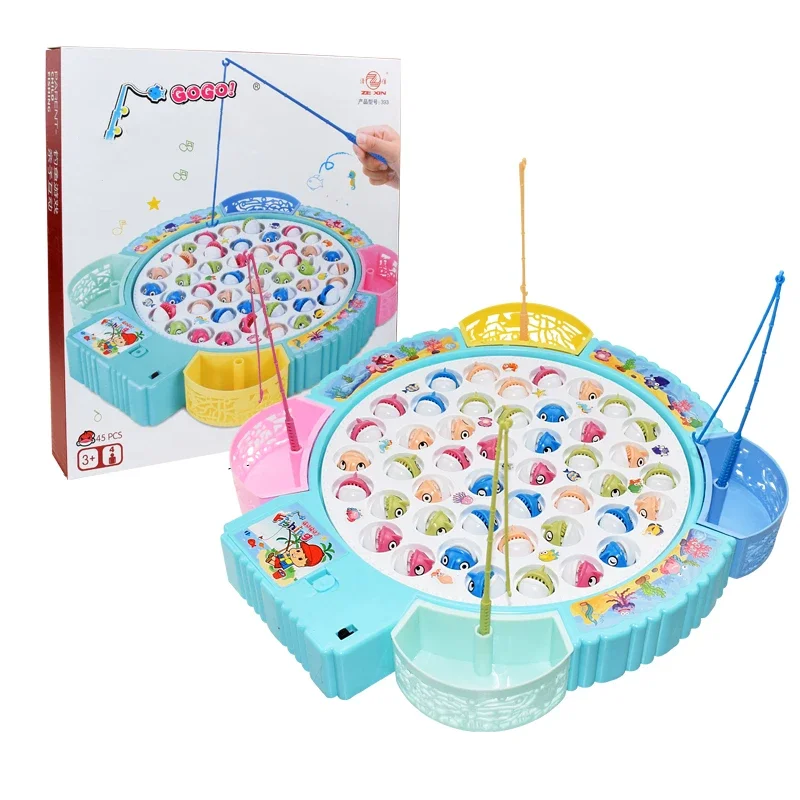 Children Fishing Toys Electric Rotating Fishing Play Game Musical Fish Plate Set Magnetic Outdoor Sports Toys for KidsGifts